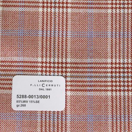 5288-0013/0001 Cerruti Lanificio - Vải Suit 100% Wool - Đỏ Caro Trắng